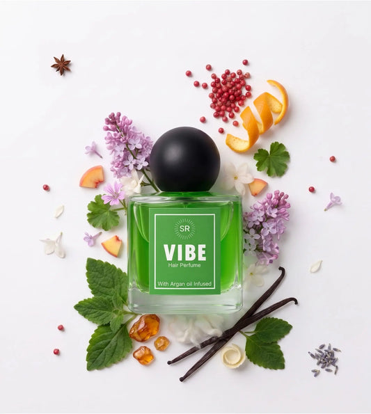 Fragrance notes diagram for Soft Revive Vibe Hair Perfume featuring pink pepper, mandarin and amber